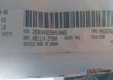 2009 Dodge Charger z USA, uszkodzony, nr VIN 2B3KA43D59H518465